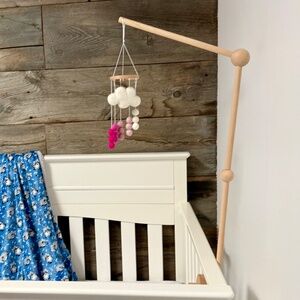 Handmade Mini Baby Mobile- Felt Cloud with Pink Rainstorm Pom Poms